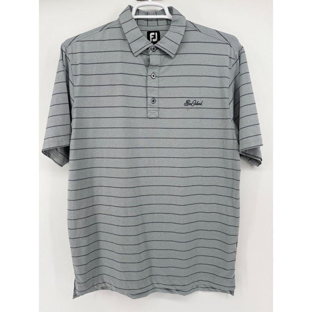 FootJoy Sea Island Resort Golf Polo‎ Shirt Mens L Gray Striped Short Sleeve